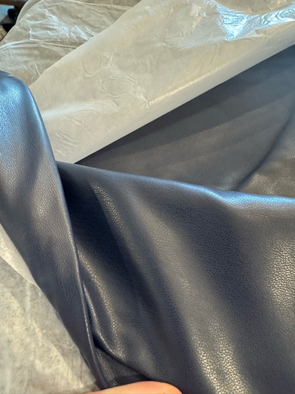 Commense Navy PU Leather Ruched Midi Skirt with Side Slit - Picture 3 of 5